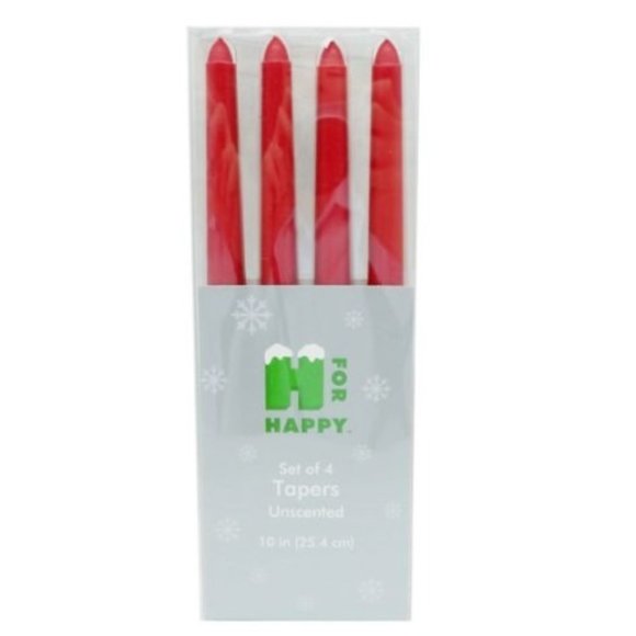 H for Happy Unscented Taper Candles in Red Set of 4 Long Burning Warm Glow - Picture 1 of 2